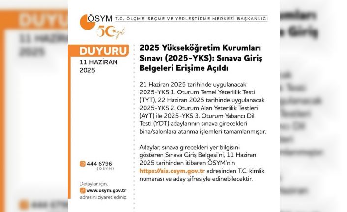YKS giriş belgeleri erişime açıldı