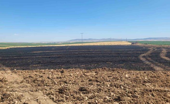 40 dönümlük buğday tarlasında korkutan yangın