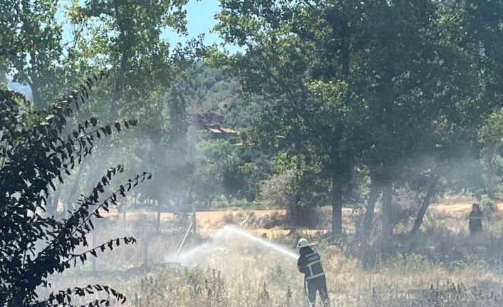 Akaryakıt istasyonu yanında çıkan örtü yangını büyümeden söndürüldü