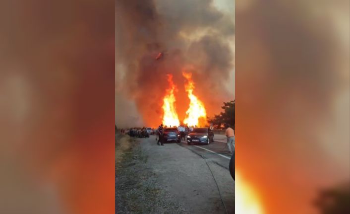 Alevler karayolunu böyle sardı, makam araçları az daha yanıyordu