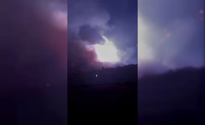 Alevlerin sardığı yüksek gerilim hattı bomba gibi patladı