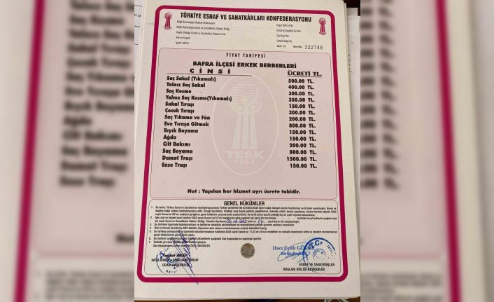 Bafra’da berber ve kuaförlere zam: Ense tıraşı 150 lira