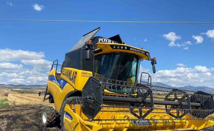 Biçerdöver elektrik hattına çarptı, çıkan kıvılcımlar 13 dönüm buğdayı küle çevirdi