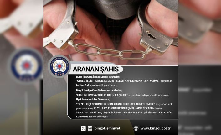 Bingöl’de 10 yıl kesinleşmiş hapis cezası bulunan şahıs yakalandı