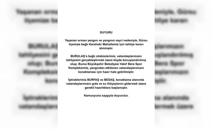 Bursa’da yangın sebebiyle Karahıdır Mahallesi boşaltılıyor