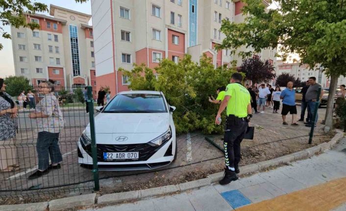 Edirne’de seyir halindeki ticari araç site bahçesine girdi