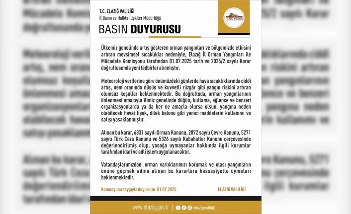 Elazığ’da havai fişek ve dilek balonu satımı ve kullanımı yasaklandı
