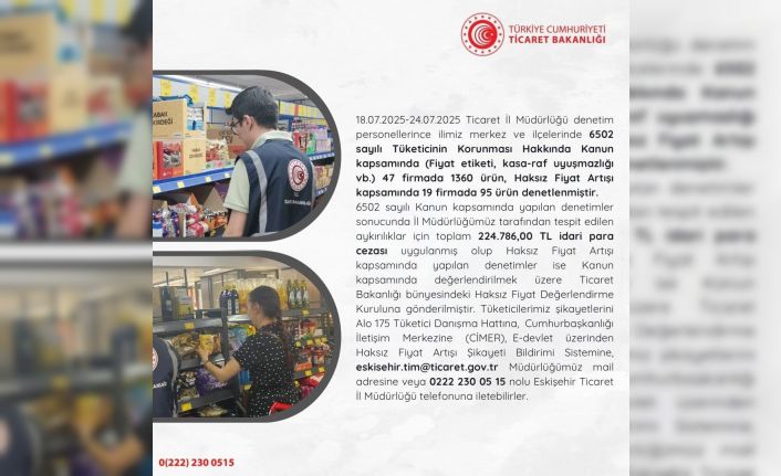 Eskişehir Ticaret İl Müdürlüğü’nün temmuz ayı denetimleri