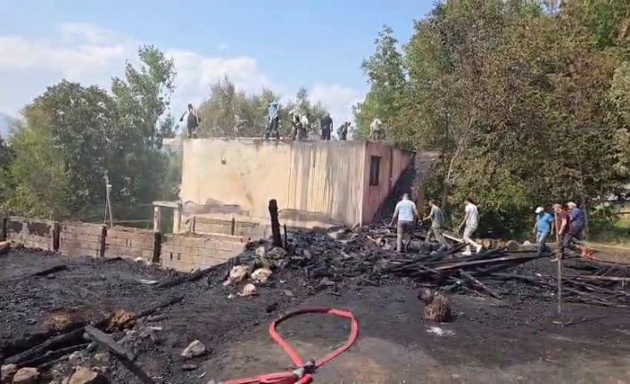 İspir’de çıkan yangında 3 ev ve 2 ahır kül oldu