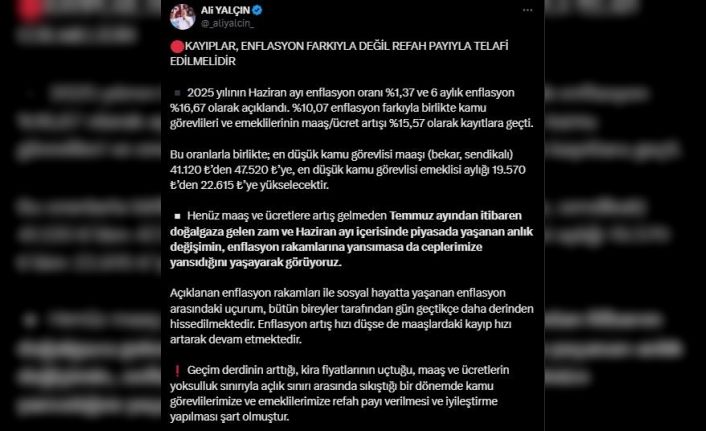 Memur-Sen Genel Başkanı Yalçın’dan "refah payı ve iyileştirme" talebi