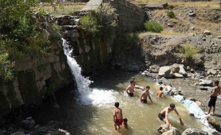Muşlu çocuklar Çar Çayı’nda serinliyor