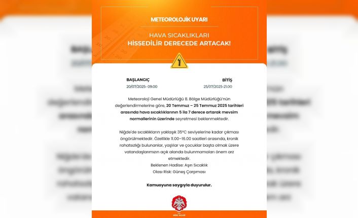 Niğde’de hava sıcaklıkları mevsim normallerinin üzerine çıkacak