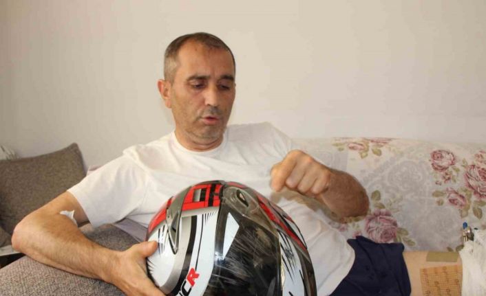 Otomobille çarpışan motosikletin sürücüsü havada takla attı: "Beni kurtaran başımdaki kask oldu"