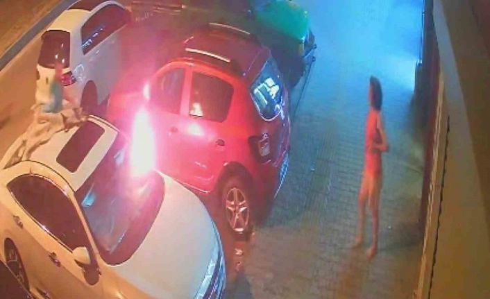 Park halindeki otomobilin üzerine battaniye örtüp ateşe vermişti: O anlar kamerada