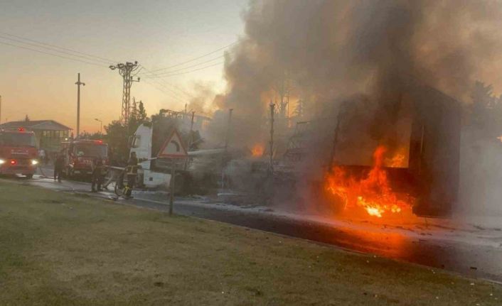 Seyir halindeki tır alev alev yandı