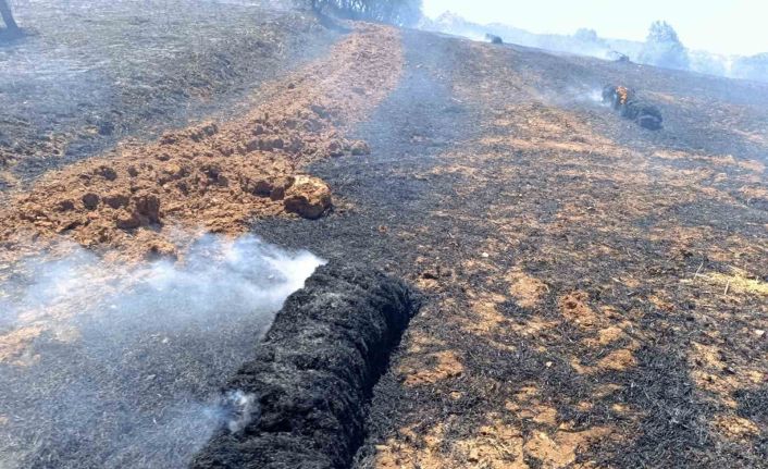 Sındırgı’da samanlar tarlada yandı