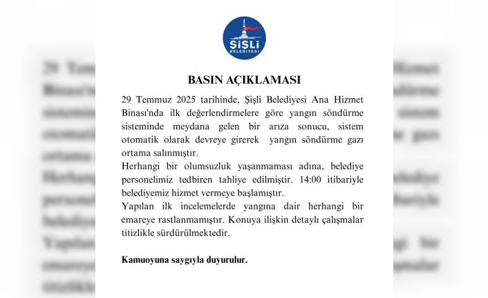 Şişli Kaymakamlığı Tapu Müdürlüğü’nde çıkan yangınla ilgili belediyeden açıklama