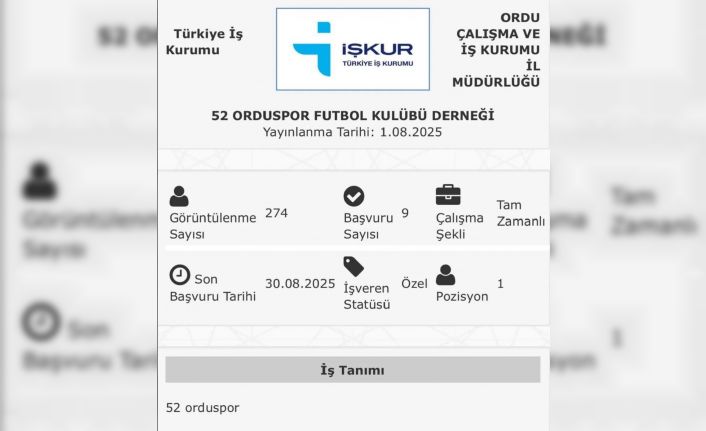 52 Orduspor, İŞKUR üzerinden futbolcu ilanı verdi