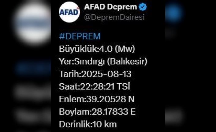 Balıkesir’de 4 büyüklüğünde deprem
