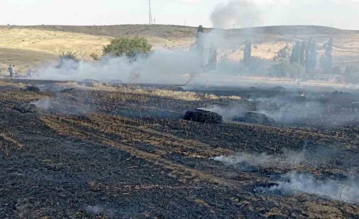 Balya makinesinden çıkan kıvılcım 10 dönüm araziyi kül etti