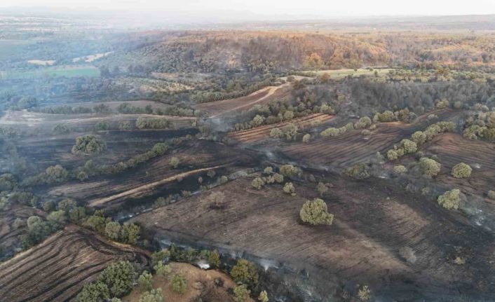 Boşaltıldıktan sonra alevlere teslim olan köy böyle görüntülendi