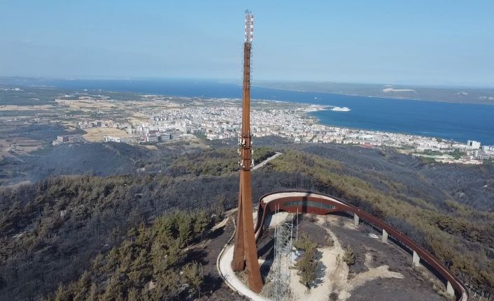Çanakkale’de yaşanan orman yangınında yanan yerler dron ile görüntülendi