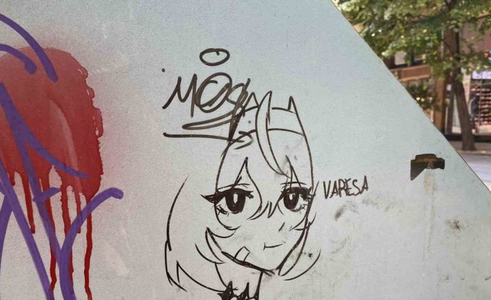Çöp kutusunun üzerine çizilen ’anime kızı’ dikkat çekti