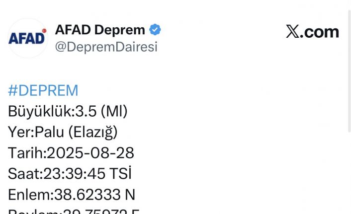 Elazığ’da 3.5 büyüklüğünde deprem