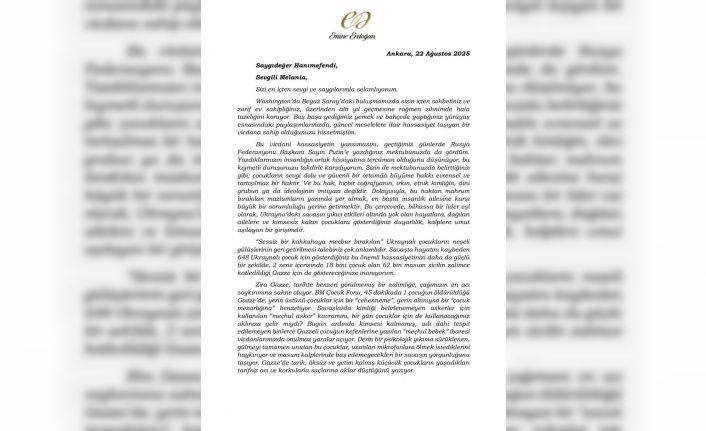 Emine Erdoğan’dan Melania Trump’a Gazze’deki insani krize ilişkin mektup: