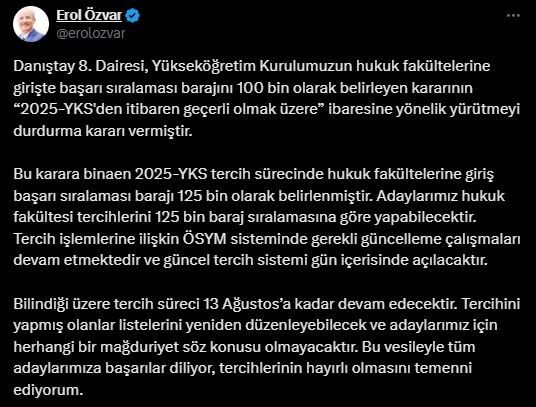Hukuk fakültelerine girişte 100 bin barajı 125 bine yükseldi