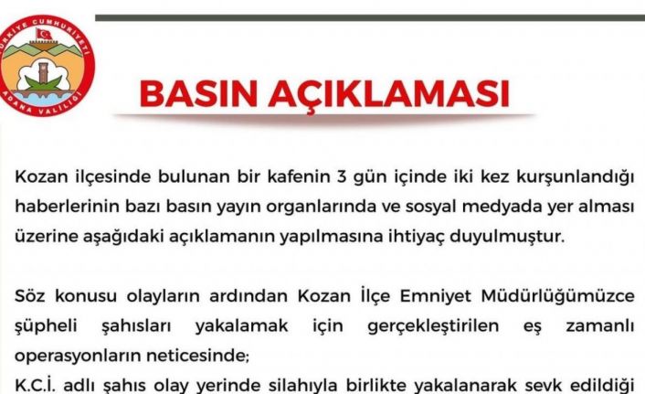 İş yeri kurşunlamasıyla ilgili Adana Valiliği açıklama yaptı