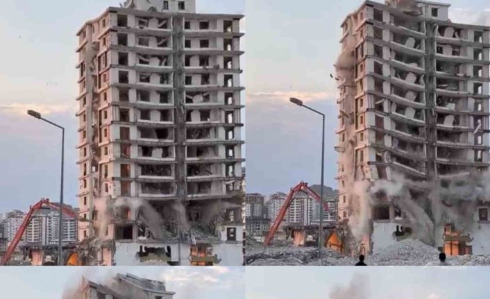 Kahramanmaraş’ta yıkımı yapılan binanın çökme anı kameraya yansıdı