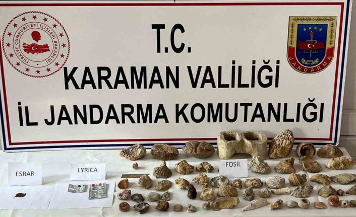 Karaman’da kenevir ve 63 adet fosil ele geçirildi