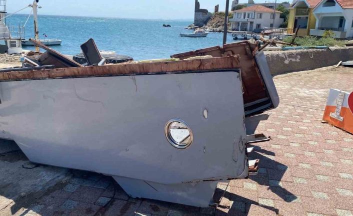Kazada parçalanan tekne vinçle karaya çıkarıldı: Bilirkişi incelemesi başladı