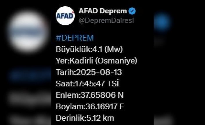 Osmaniye’de 4.1 büyüklüğünde deprem