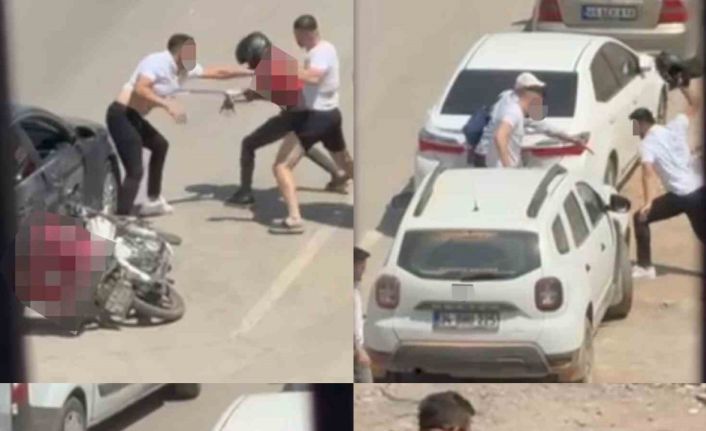 Otomobilden inen şahıslar, motokuryeyi tekme tokat dövdü