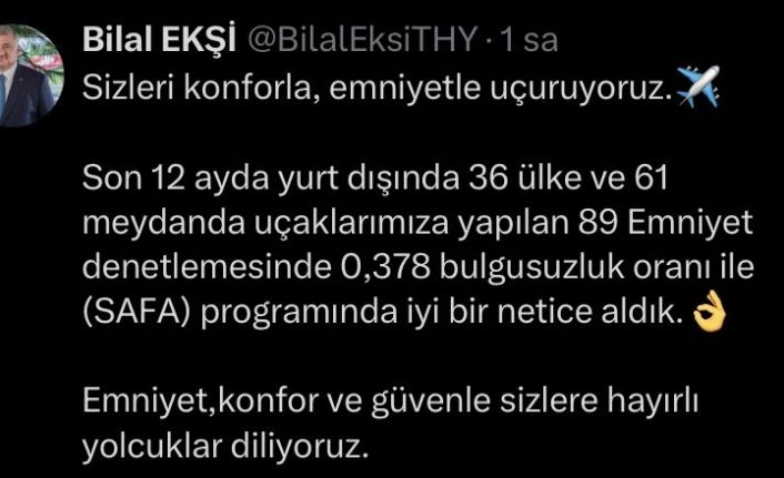 THY 1 yılda 36 ülkede yapılan denetimlerde 0,378 bulgusuzluk oranı elde etti
