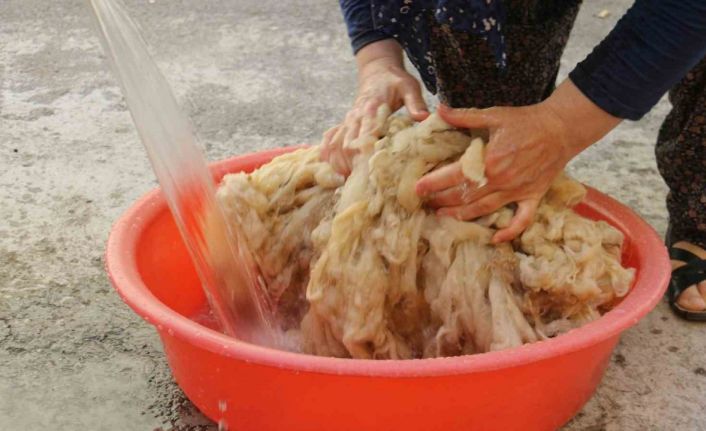 Yün yorgan ve yastıklar geleneksel yöntemler ile kışa hazırlanıyor