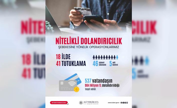 Bakan Yerlikaya: "537 vatandaşımızı, 984 milyon lira dolandıran şebeke çökertildi"