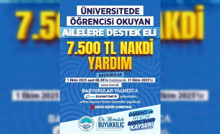 Başkan Büyükkılıç’tan eğitime destek: 7 bin 500 TL nakdi yardım