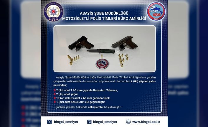 Bingöl’de 2 ruhsatsız tabanca ele geçirildi