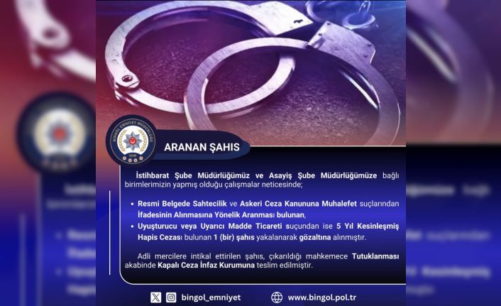 Bingöl’de kesinleşmiş hapis cezası bulunan zanlı yakalandı