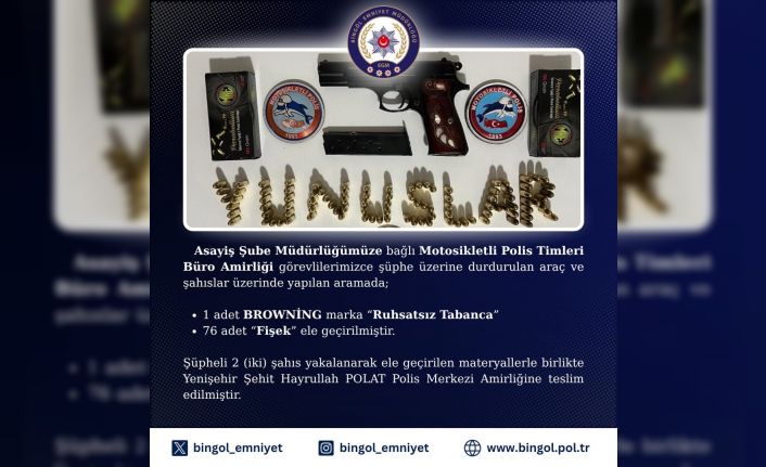Bingöl’de ruhsatsız tabanca ele geçirildi