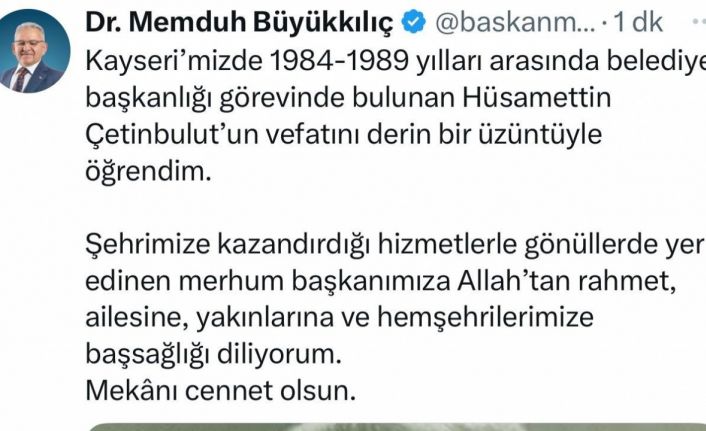 Eski belediye başkanı Hüsamettin Çetinbulut hayatını kaybetti