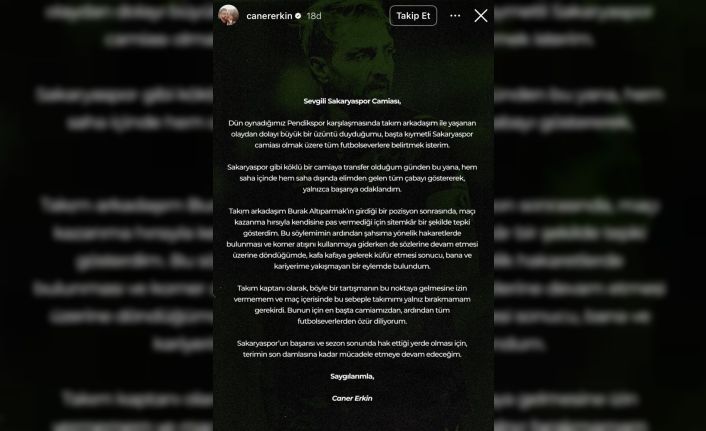 Kadro dışı kalan Caner Erkin’den açıklama