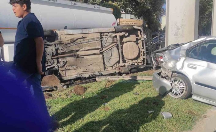 Otomobille çarpışan araç takla atarak durabildi