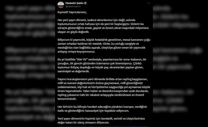 RTÜK Başkanı Şahin: "Reyting çabasının tatlı bir rekabet anlayışıyla sürdürülmesi en önemli temennimizdir"