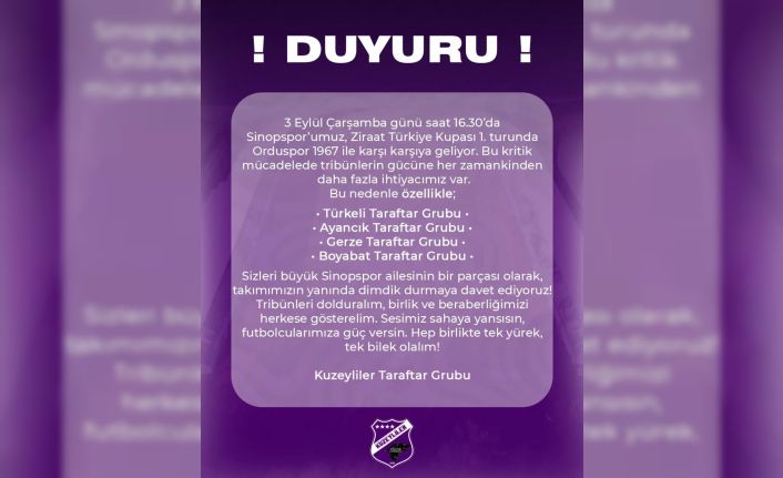 Sinopspor taraftarından destek çağrısı