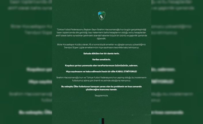 Bahis tartışmalarına Kocaelispor da dahil oldu