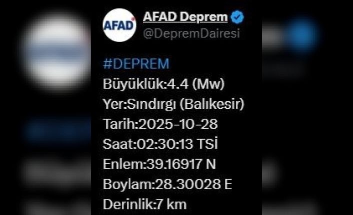 Balıkesir’de 4.4 büyüklüğünde deprem